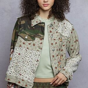 POL Floral Patchwork Jacket with Lace Accents NWT